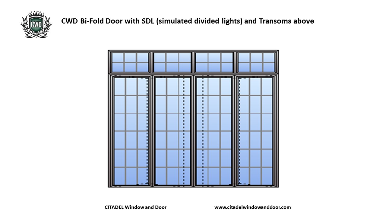 CWD Steel Bifold Doors With Simulated Divided Lights And Transoms Above
