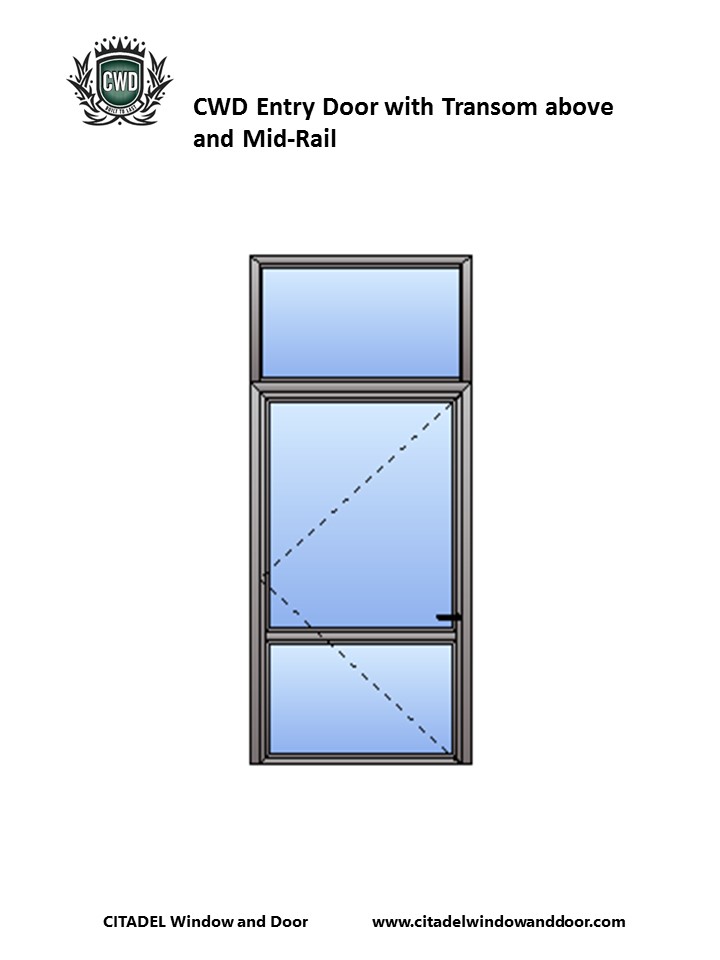 CWD Steel-Frame Entry Door with Transom Above and Mid-Rail